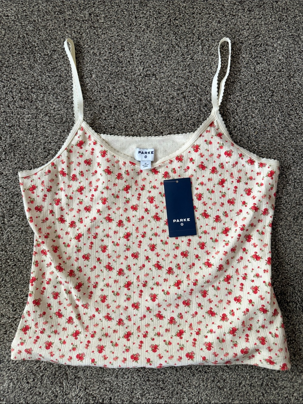 Parke X Target Cream Cami with Small Red Floral Print